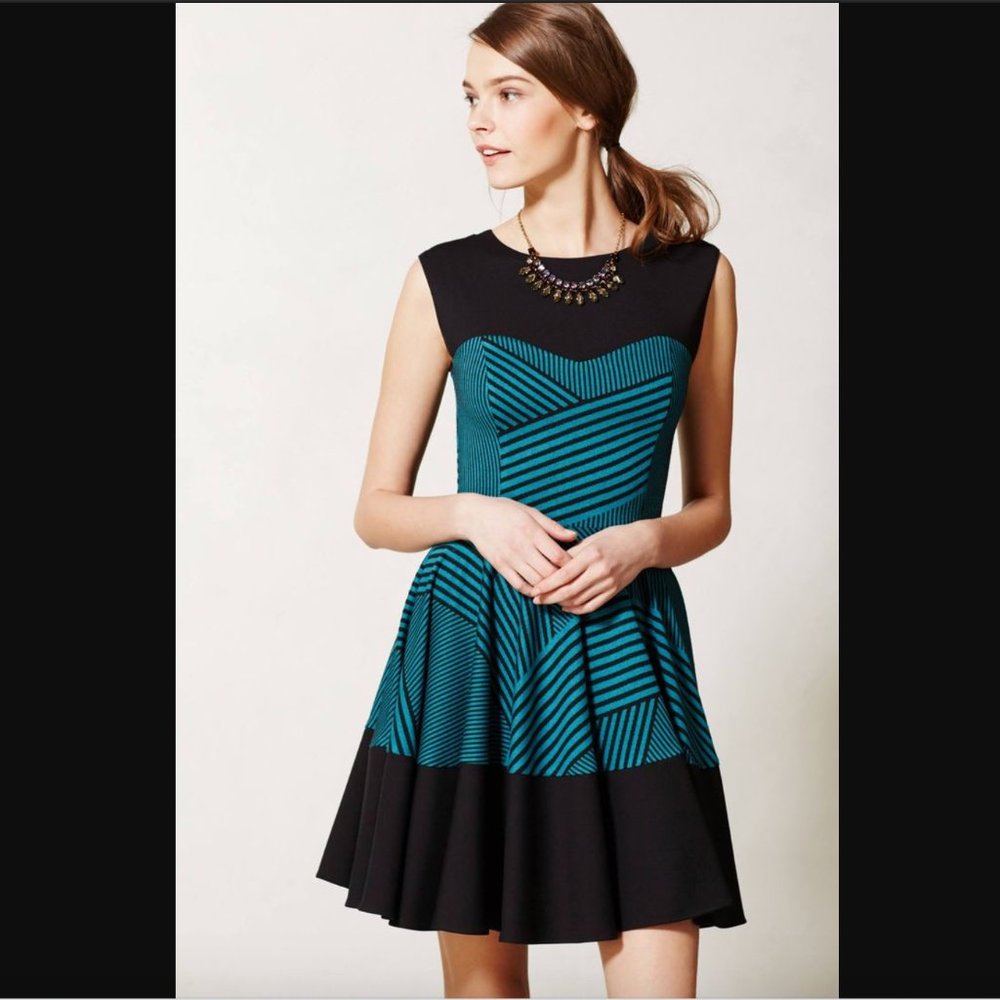 Anthropologie Teal/Black Stripe Swing Dress